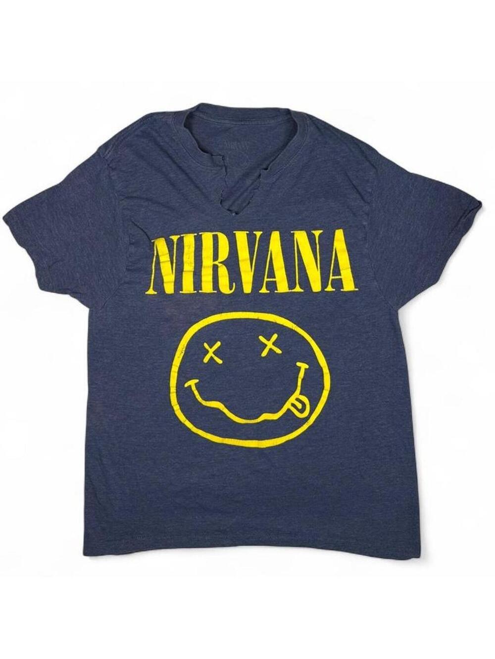 Nirvana Graphic T-Shirt with Yellow Logo and Smiley Face